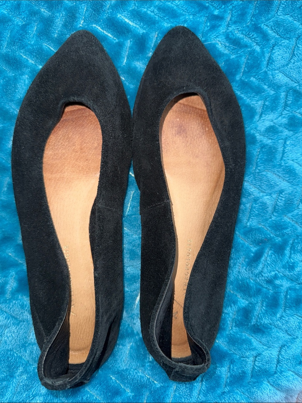 Anthropologie Jessica Black Suede Pointed-Toe Ballet Flats - 7 - Picture 4 of 5